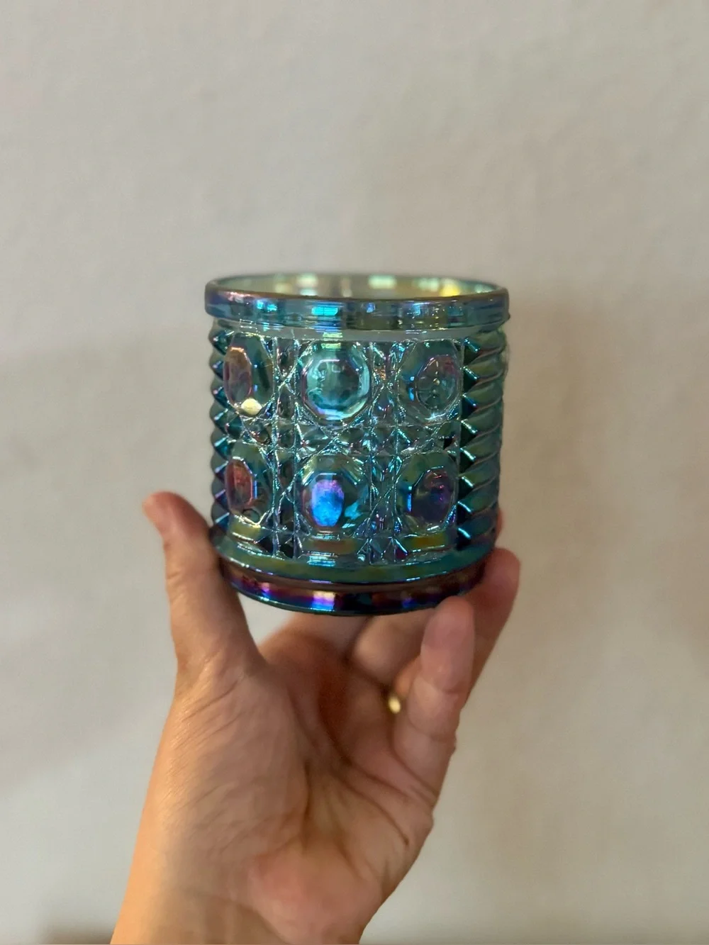 Indiana Glass Sugar & Creamer Set Windsor Design Carnival Glass Iridescent Blue